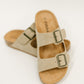 Jete Nubuck Double Buckle Slides in Light Taupe