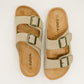 Jete Nubuck Double Buckle Slides in Light Taupe