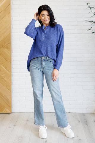 Keeping it Real Brushed Melange Hacci Long Sleeve Tee in Bright Blue - 1985 the VAULT Boutique