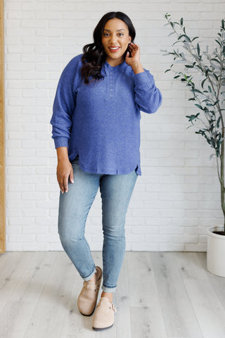 Keeping it Real Brushed Melange Hacci Long Sleeve Tee in Bright Blue - 1985 the VAULT Boutique