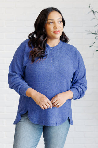 Keeping it Real Brushed Melange Hacci Long Sleeve Tee in Bright Blue - 1985 the VAULT Boutique