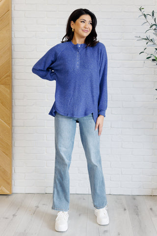 Keeping it Real Brushed Melange Hacci Long Sleeve Tee in Bright Blue - 1985 the VAULT Boutique