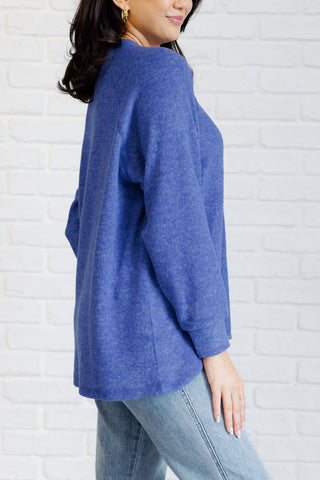 Keeping it Real Brushed Melange Hacci Long Sleeve Tee in Bright Blue - 1985 the VAULT Boutique