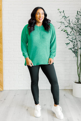 Keeping it Real Brushed Melange Hacci Long Sleeve Tee in Forest - 1985 the VAULT Boutique