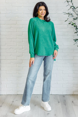 Keeping it Real Brushed Melange Hacci Long Sleeve Tee in Forest - 1985 the VAULT Boutique