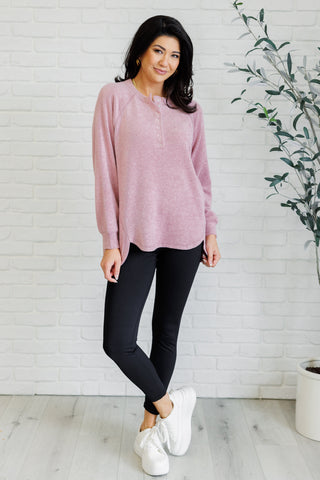 Keeping it Real Brushed Melange Hacci Long Sleeve Tee in Light Rose - 1985 the VAULT Boutique