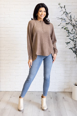 Keeping it Real Brushed Melange Hacci Long Sleeve Tee in Mocha - 1985 the VAULT Boutique