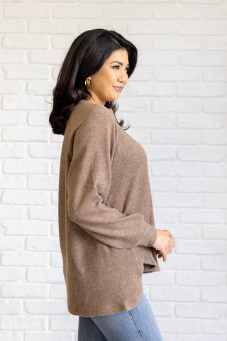 Keeping it Real Brushed Melange Hacci Long Sleeve Tee in Mocha - 1985 the VAULT Boutique