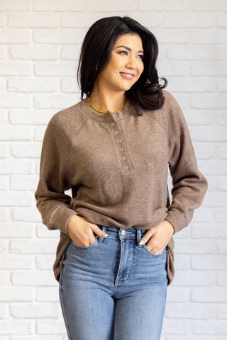 Keeping it Real Brushed Melange Hacci Long Sleeve Tee in Mocha - 1985 the VAULT Boutique