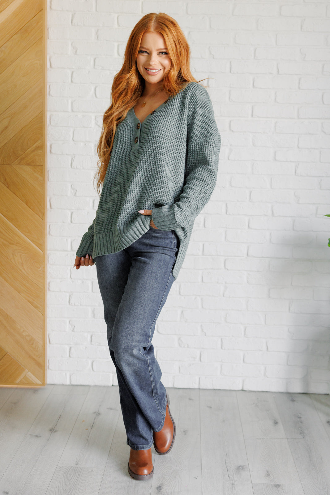 Lakeside View Drop Shoulder Sweater in Sage - 1985 the VAULT Boutique