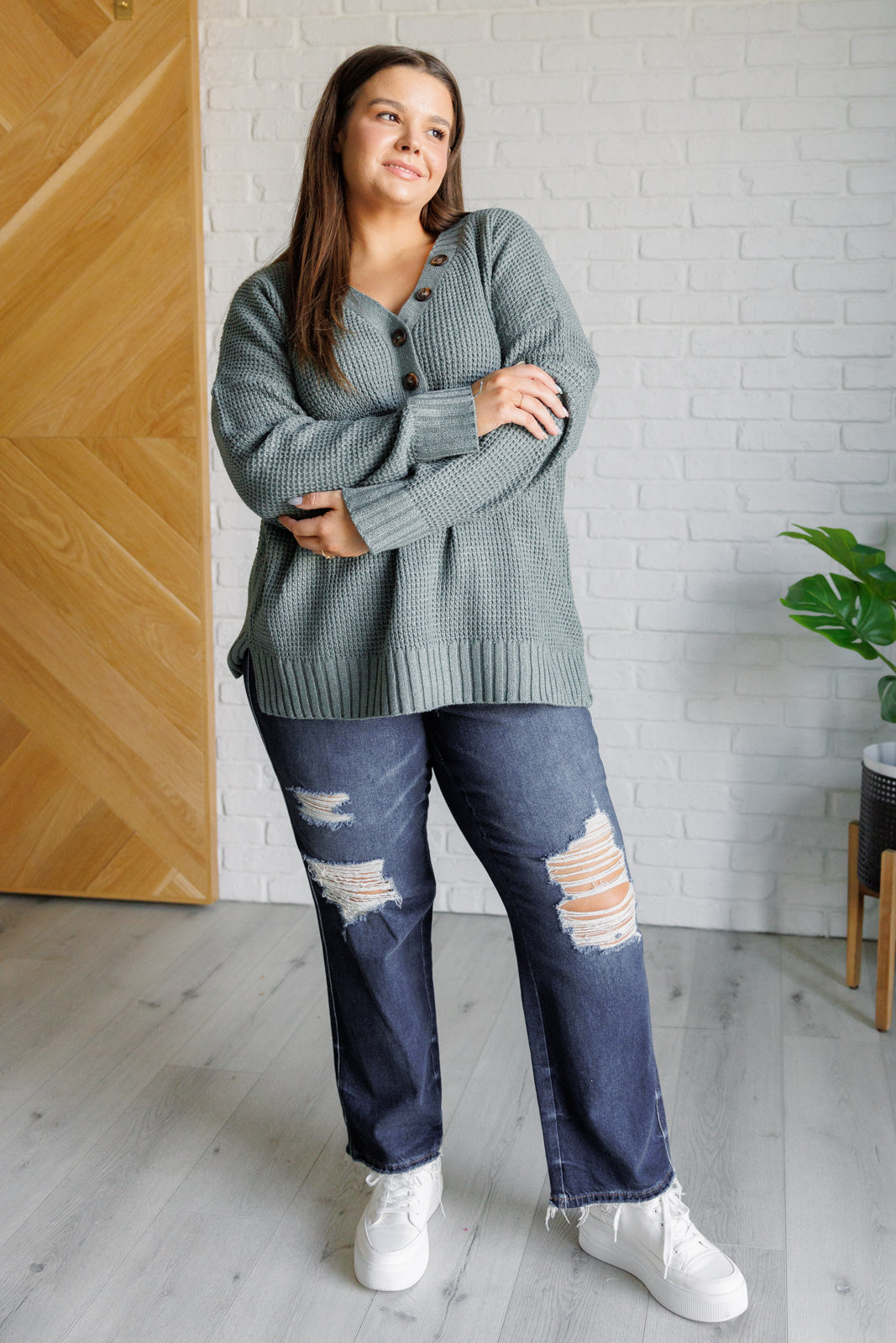 Lakeside View Drop Shoulder Sweater in Sage - 1985 the VAULT Boutique