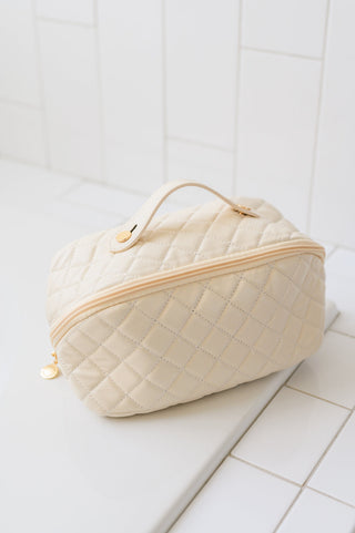 Large Capacity Quilted Makeup Bag in Cream - 1985 the VAULT Boutique