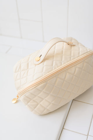 Large Capacity Quilted Makeup Bag in Cream - 1985 the VAULT Boutique