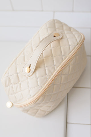 Large Capacity Quilted Makeup Bag in Cream - 1985 the VAULT Boutique