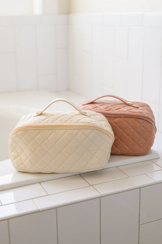 Large Capacity Quilted Makeup Bag in Cream - 1985 the VAULT Boutique