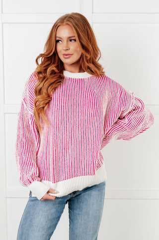 Least High Maintenance Contrast Trim Sweater in Pink - 1985 the VAULT Boutique