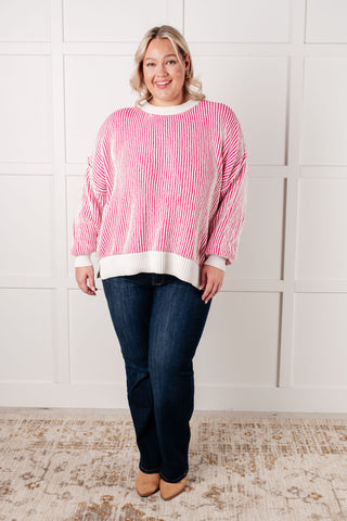 Least High Maintenance Contrast Trim Sweater in Pink - 1985 the VAULT Boutique