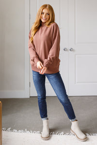 Make No Mistake Mock Neck Pullover in Cocoa - 1985 the VAULT Boutique