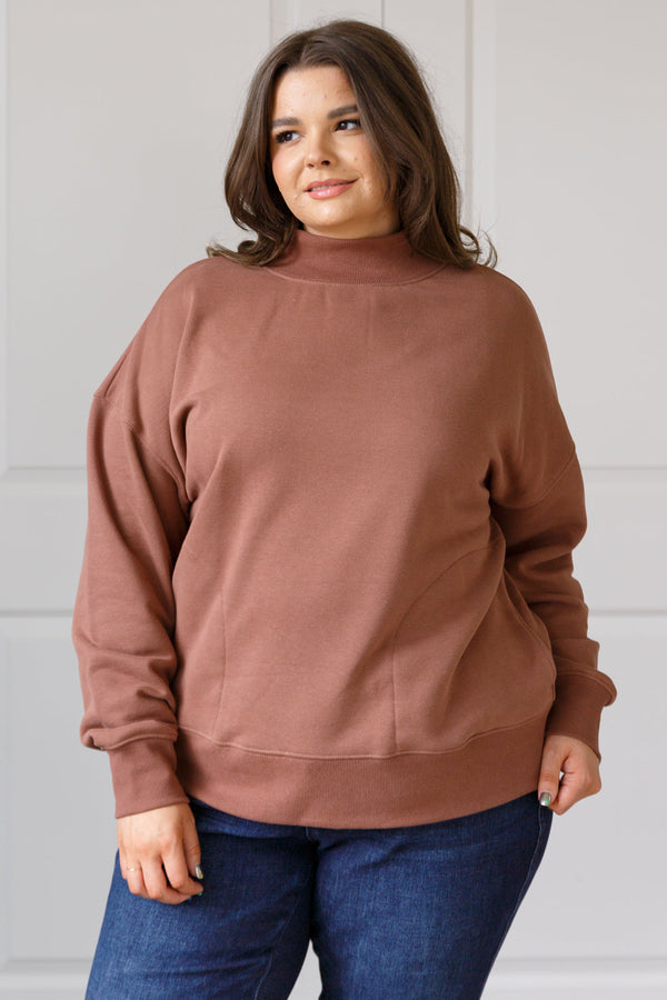 Make No Mistake Mock Neck Pullover in Cocoa - 1985 the VAULT Boutique