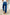 Back view of a woman wearing royal blue Little Strolls straight leg trousers with a cropped wide leg style.