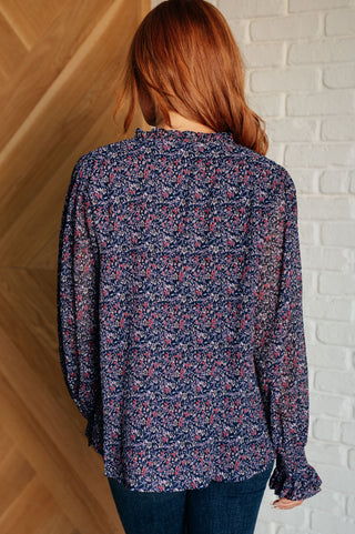 Lucid Dream Ruffle Neckline Blouse in Navy - 1985 the VAULT Boutique