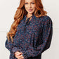 Lucid Dream Ruffle Neckline Blouse in Navy - 1985 the VAULT Boutique