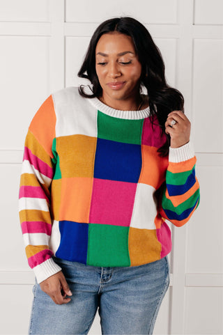 Manifesting Moment Checkered Color Block Sweater - 1985 the VAULT Boutique