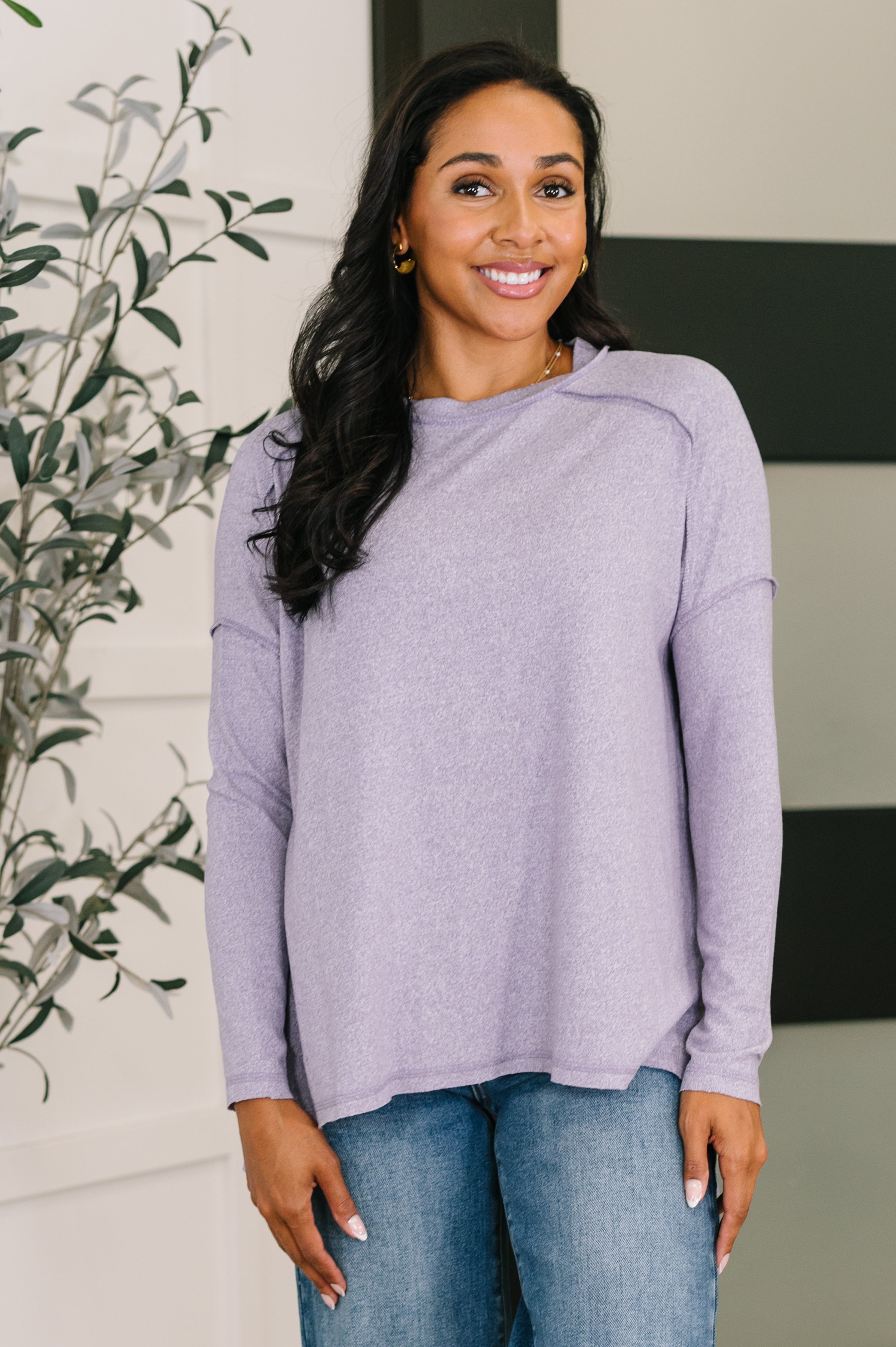 Mellow Mood Heathered Pullover in Lavender