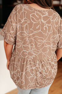 Mocha Petals V-Neck Top - 1985 the VAULT Boutique