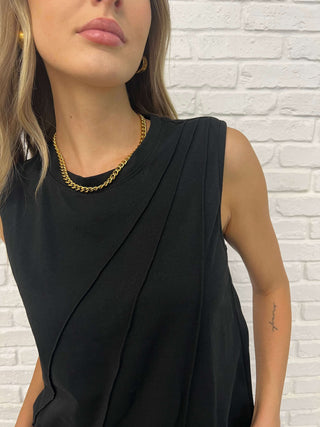 New Normal Pleat Detail Sleeveless Top in Black - 1985 the VAULT Boutique