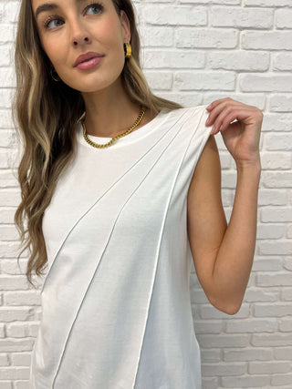 New Normal Pleat Detail Sleeveless Top in White - 1985 the VAULT Boutique