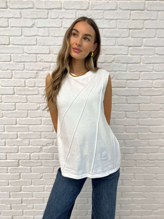 New Normal Pleat Detail Sleeveless Top in White - 1985 the VAULT Boutique