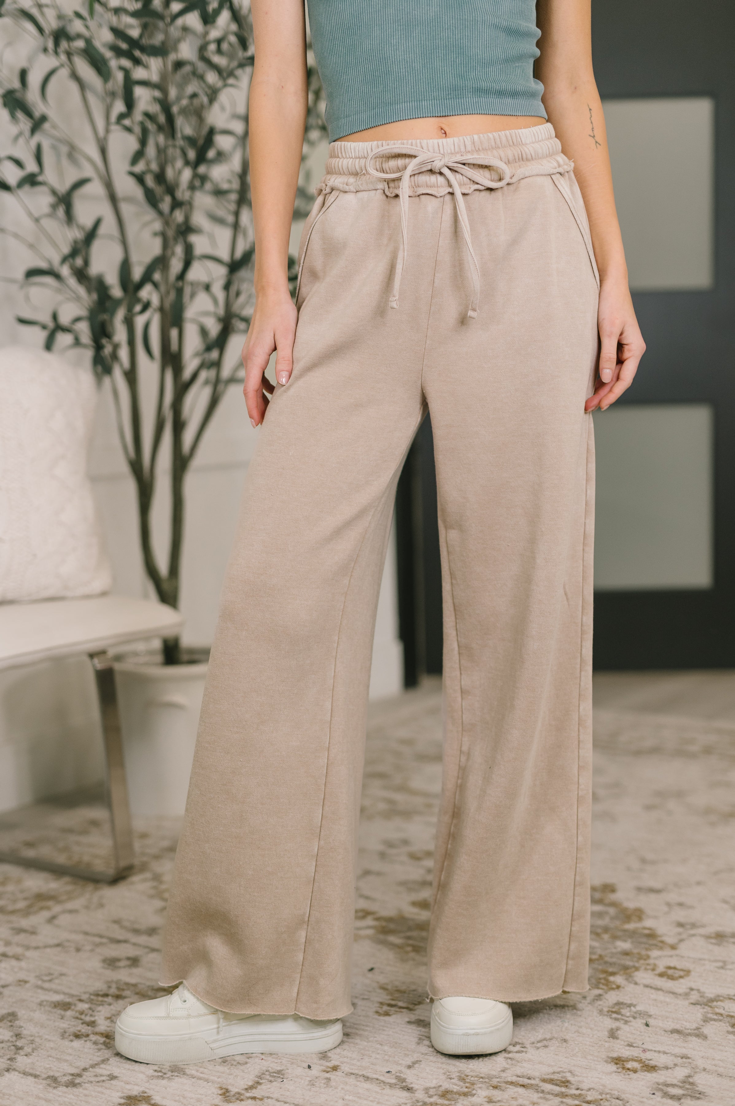Nights Like This High Waist Palazzo Sweats in Ash Mocha