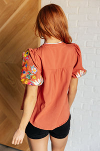 No Concerns Embroidered Sleeve Blouse - 1985 the VAULT Boutique