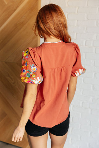 No Concerns Embroidered Sleeve Blouse - 1985 the VAULT Boutique