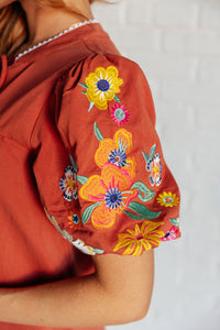 No Concerns Embroidered Sleeve Blouse - 1985 the VAULT Boutique