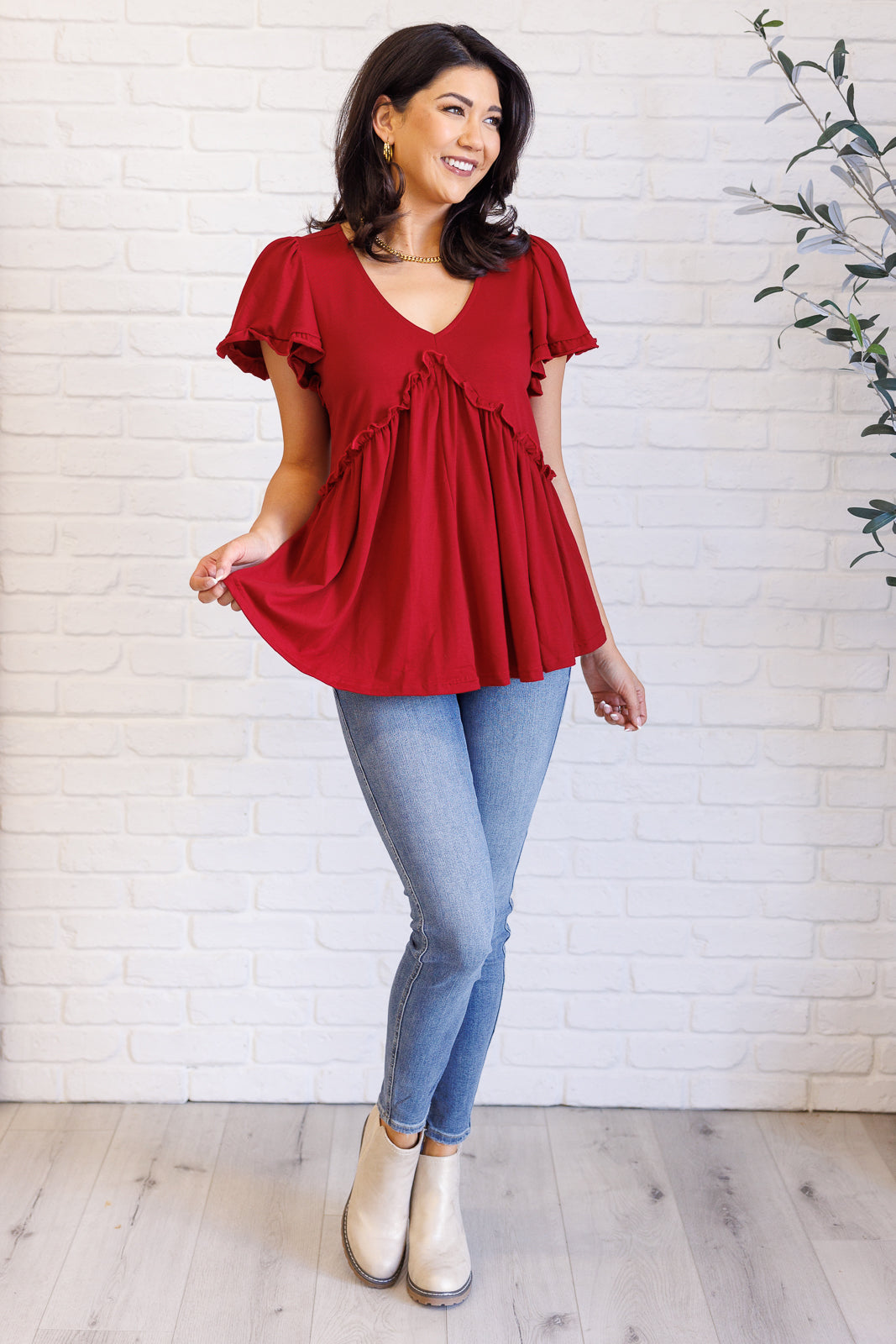 One Day Soon V-Neck Ruffle Detail Top - 1985 the VAULT Boutique