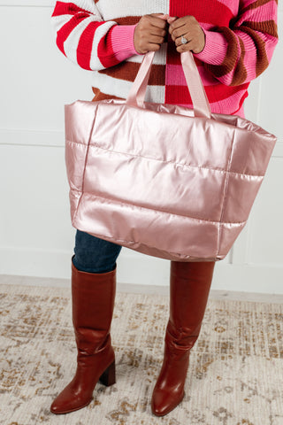 One More Thing Puffy Quilted Waterproof Tote in Pink - 1985 the VAULT Boutique