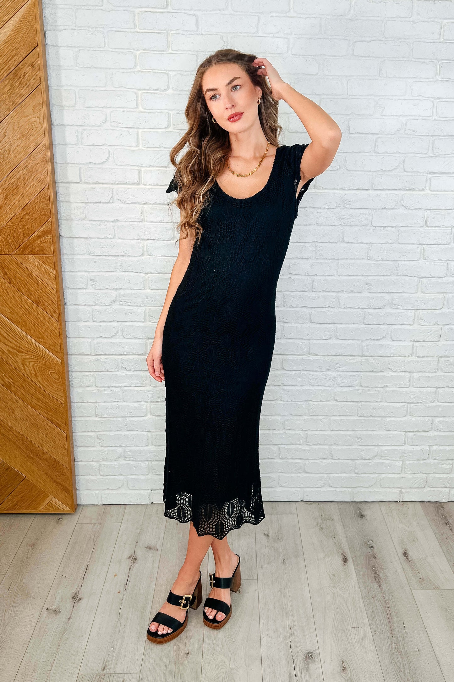 On the Town Lace Scoop Neck Dress in Black
