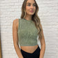 Over and Out Cropped Ribbed Tank in Ash Olive - 1985 the VAULT Boutique