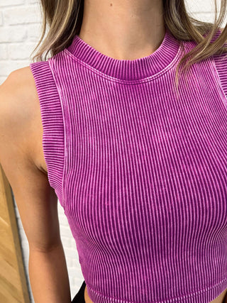 Over and Out Cropped Ribbed Tank in Lt Plum - 1985 the VAULT Boutique