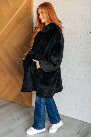 Oversized Velour Blanket Hoodie in Black - 1985 the VAULT Boutique