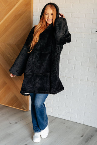 Oversized Velour Blanket Hoodie in Black - 1985 the VAULT Boutique