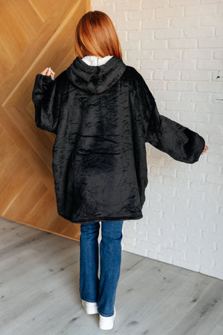 Oversized Velour Blanket Hoodie in Black - 1985 the VAULT Boutique