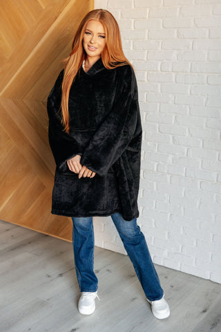 Oversized Velour Blanket Hoodie in Black - 1985 the VAULT Boutique