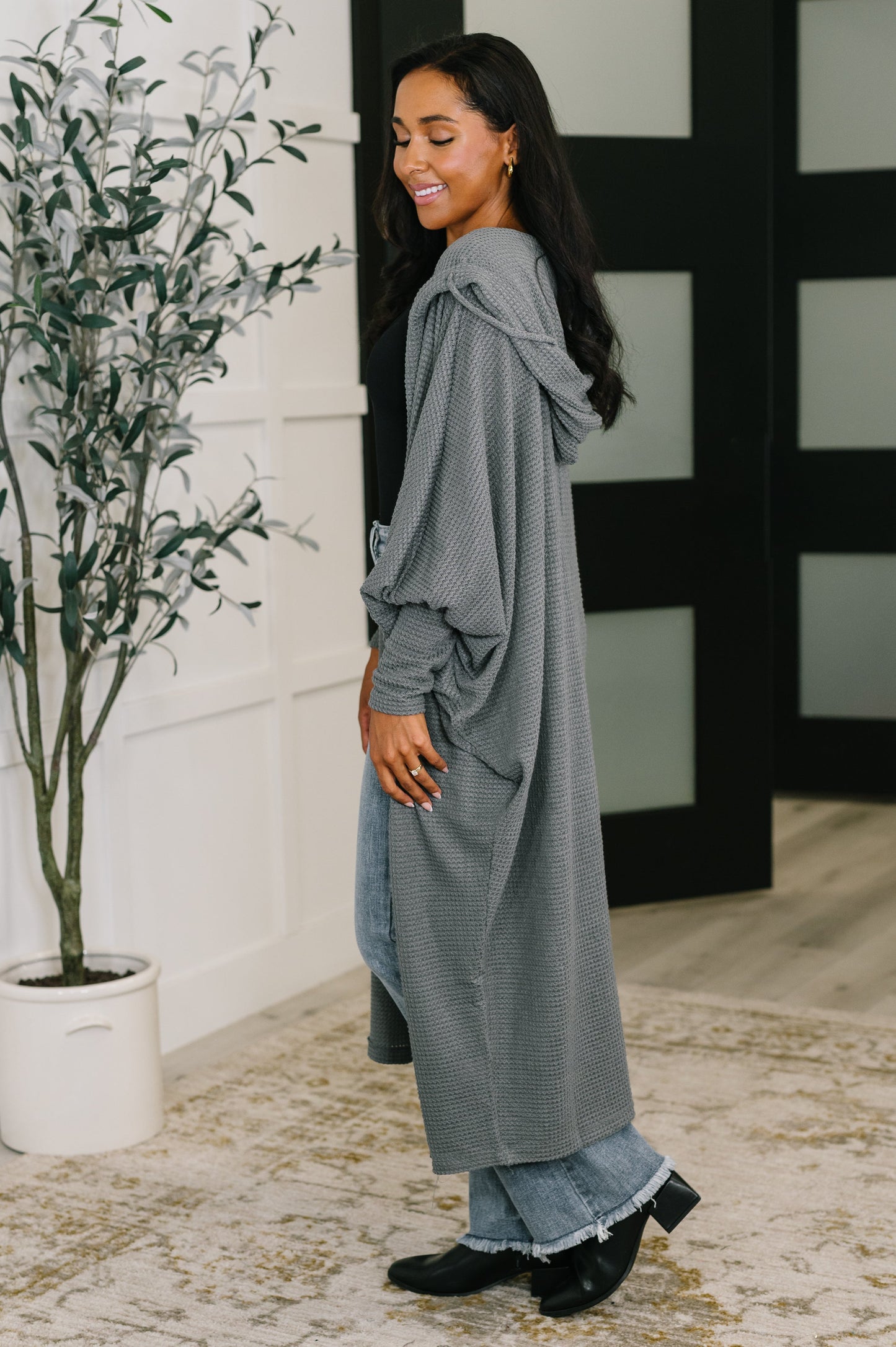 Pamper Travel Hooded Cardigan in Charcoal