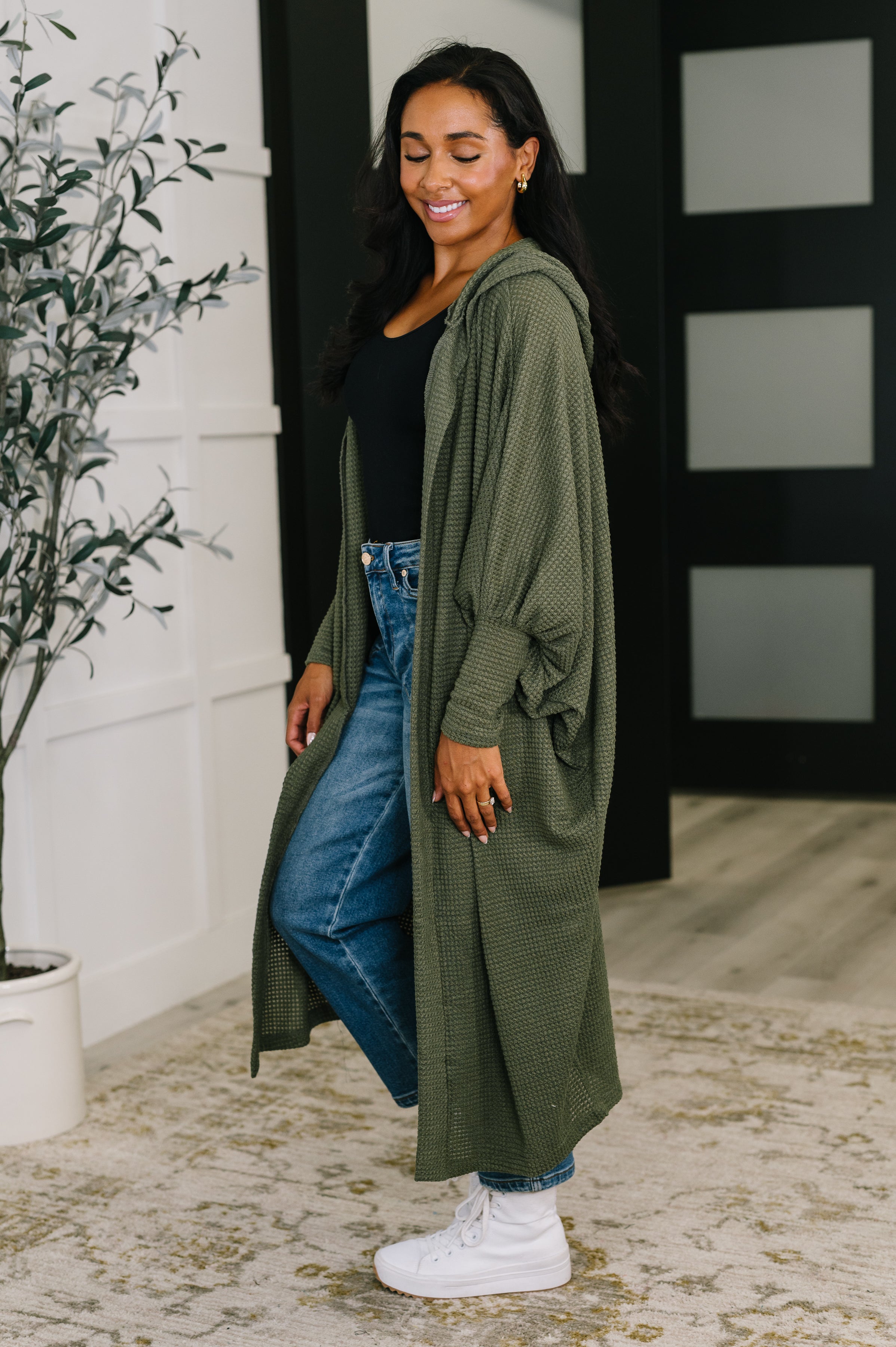 Pamper Travel Hooded Cardigan in Olive