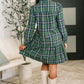Plaid Perspective Split Neck Long Sleeve Dress