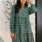 Plaid Perspective Split Neck Long Sleeve Dress