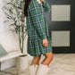 Plaid Perspective Split Neck Long Sleeve Dress